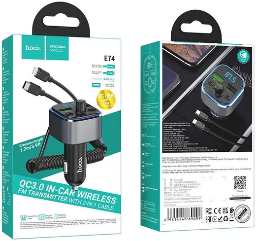 Hoco Bluetooth 5.0 Muziek Transmitter en Autolader + Universele Kabel afbeelding 7