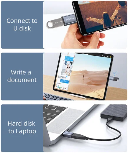 Essager 3A USB-C naar USB 3.0 Converter/Adapter met Koord Grijs afbeelding 3