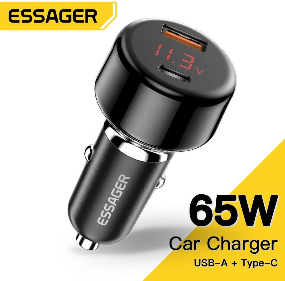 Essager 65W Fast Charge Autolader met Digitaal Display USB/USB-C Zwart afbeelding 7