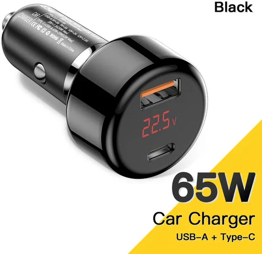 Essager 65W Fast Charge Autolader met Digitaal Display USB/USB-C Zwart afbeelding 1