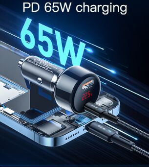 Essager 65W Fast Charge Autolader met Digitaal Display USB/USB-C Blauw afbeelding 3
