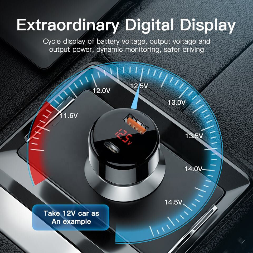 Essager 65W Fast Charge Autolader met Digitaal Display USB/USB-C Blauw afbeelding 5