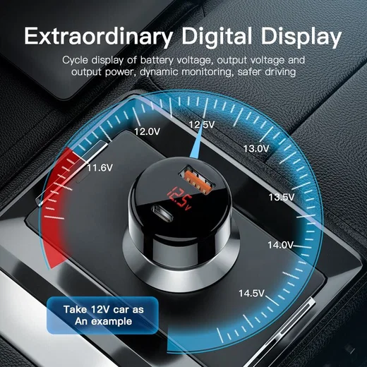 Essager 65W Fast Charge Autolader met Digitaal Display USB/USB-C Blauw afbeelding 5