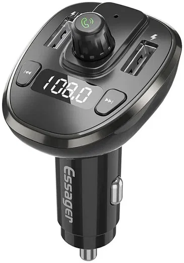 Essager Bluetooth 5.0 Muziek Transmitter met USB Autolader 12W Zwart afbeelding 1