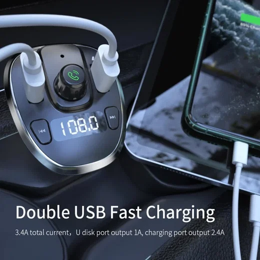 Essager Bluetooth 5.0 Muziek Transmitter met USB Autolader 12W Zwart afbeelding 2