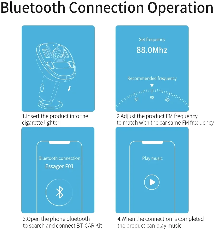 Essager Bluetooth 5.0 Muziek Transmitter met USB Autolader 12W Zwart afbeelding 7