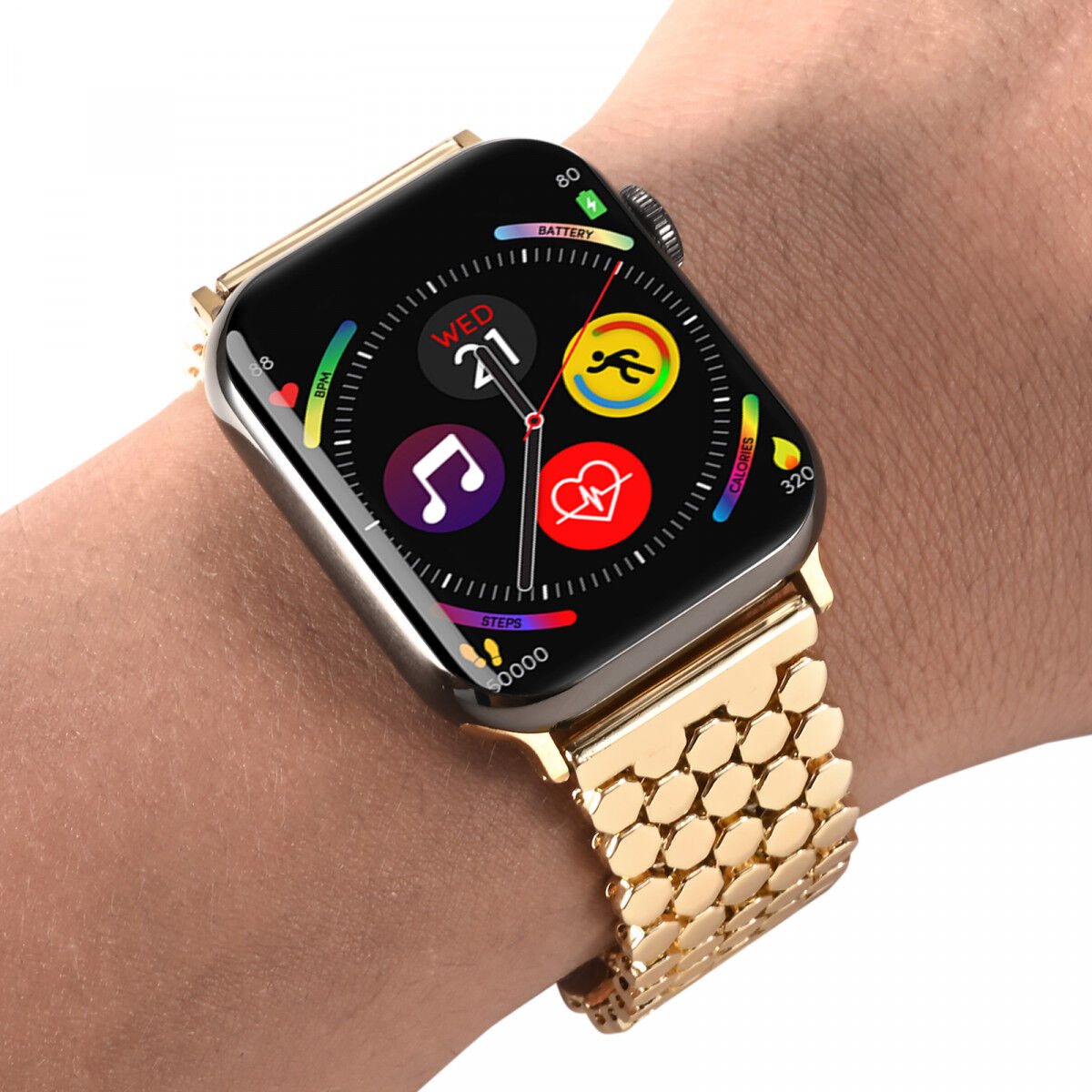 Apple Watch Bandje - 1-10/SE - 42MM/41MM/40MM/38MM - Honingraat - RVS - Goud afbeelding 3
