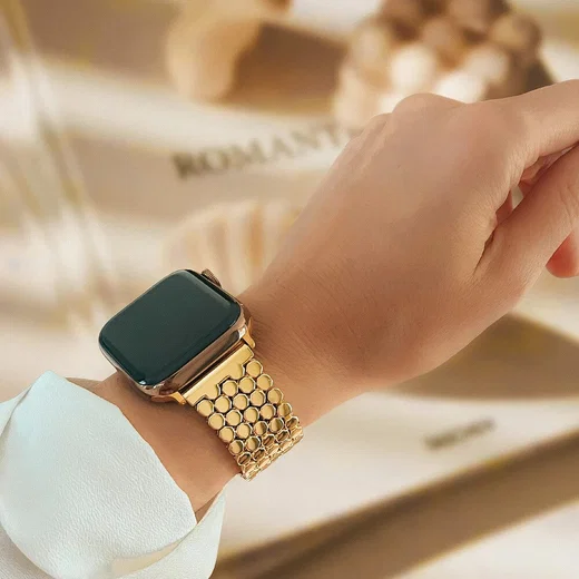 Apple Watch Bandje - 1-10/SE - 42MM/41MM/40MM/38MM - Honingraat - RVS - Goud afbeelding 4