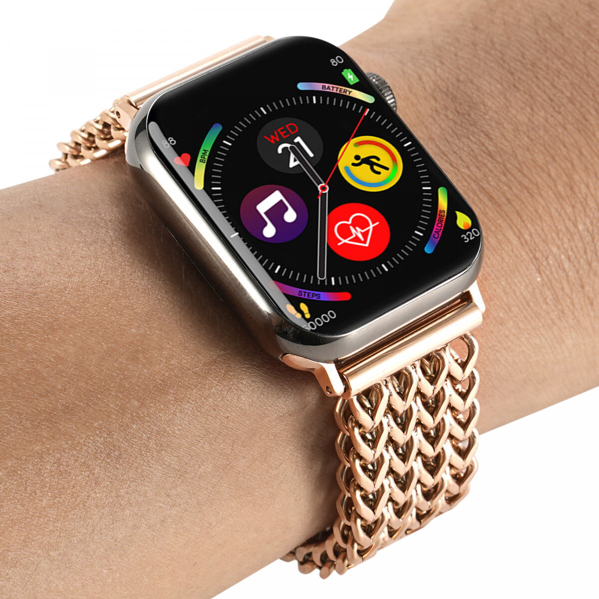 Apple Watch Bandje - 1-10/SE - 42MM/41MM/40MM/38MM - Gevlochten - Staal - Rose afbeelding 4