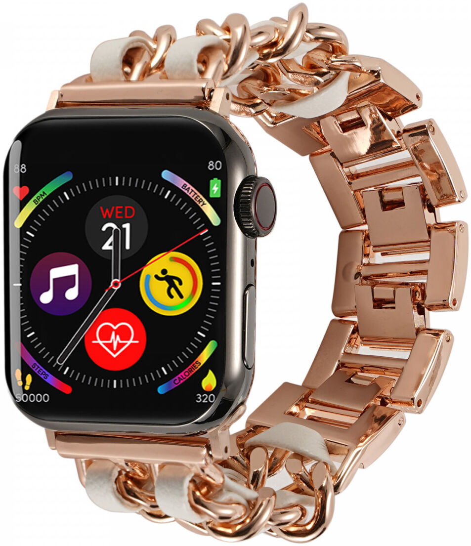 Apple Watch Band - 1-10/SE - 42MM/41MM/40MM/38MM - Gevlochten - RVS - Rose Wit afbeelding 1