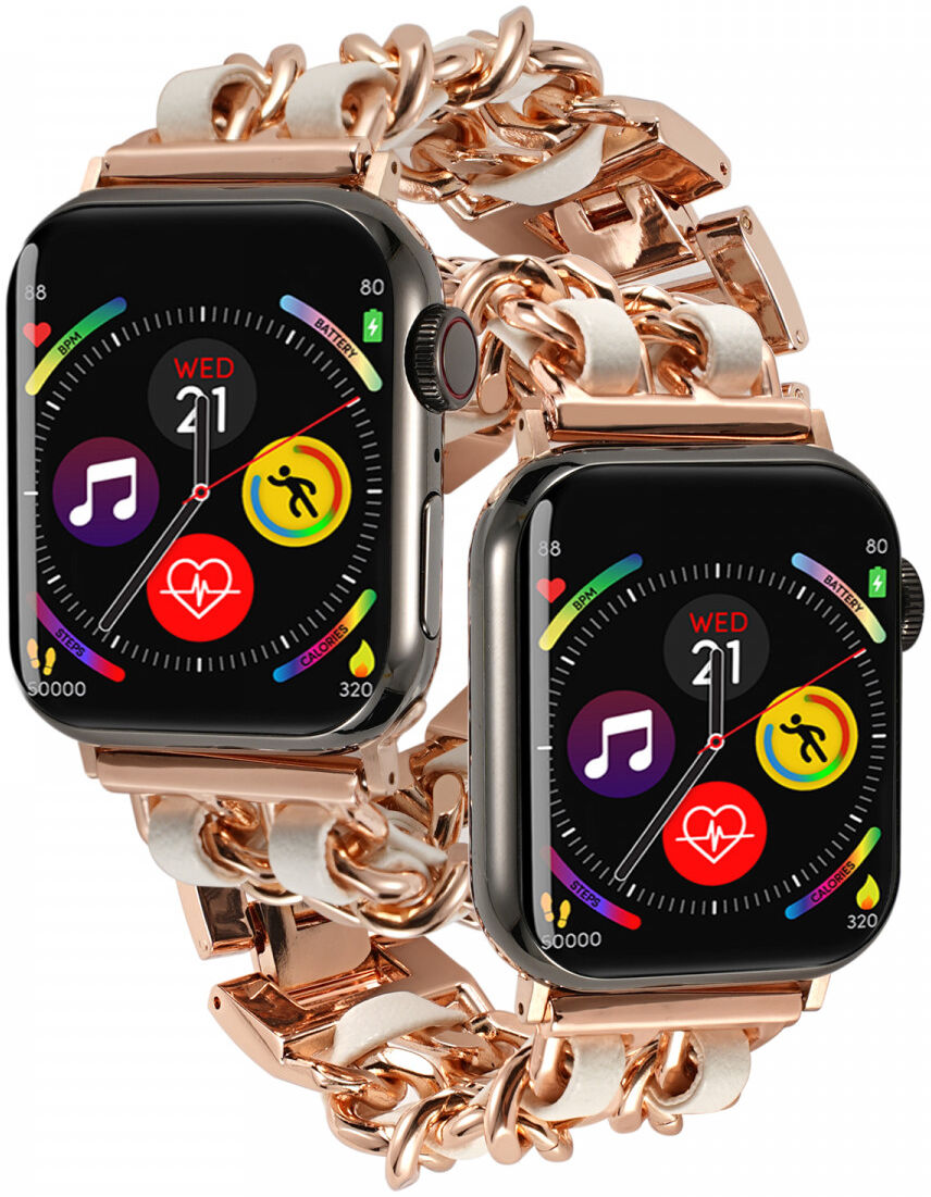 Apple Watch Band - 1-10/SE - 42MM/41MM/40MM/38MM - Gevlochten - RVS - Rose Wit afbeelding 2
