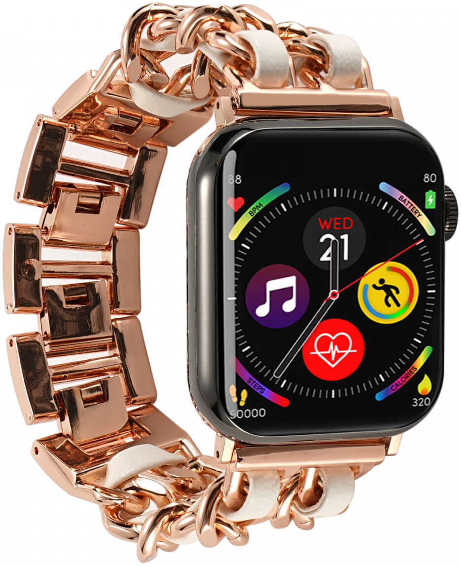 Apple Watch Band - 1-10/SE - 42MM/41MM/40MM/38MM - Gevlochten - RVS - Rose Wit afbeelding 5