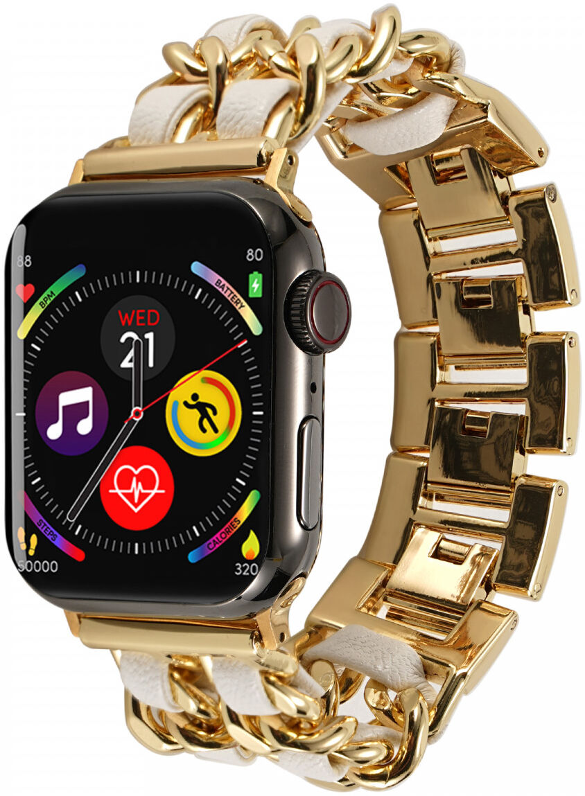 Apple Watch Band - 1-10/SE - 42MM/41MM/40MM/38MM - Gevlochten - RVS - Goud Wit afbeelding 1