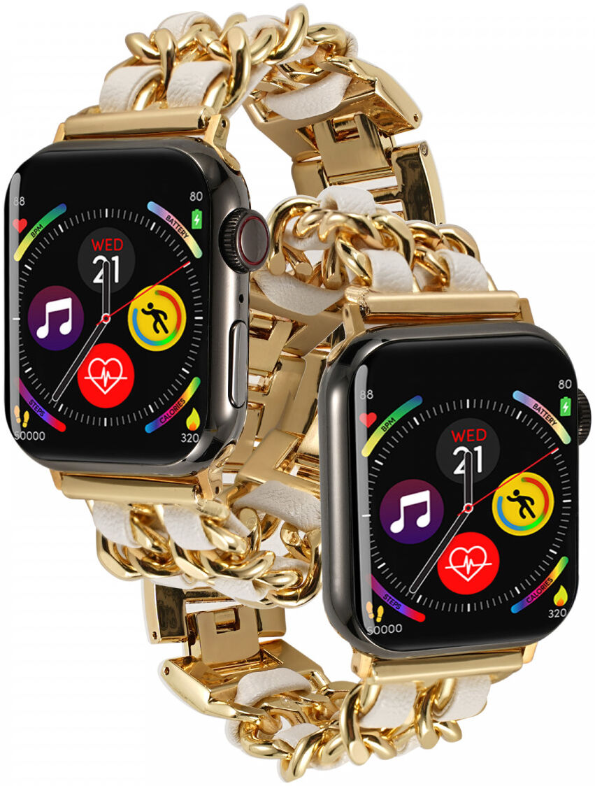Apple Watch Band - 1-10/SE - 42MM/41MM/40MM/38MM - Gevlochten - RVS - Goud Wit afbeelding 2