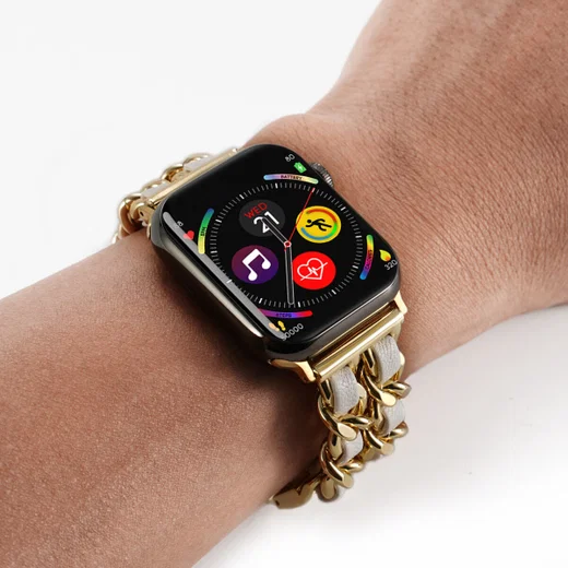 Apple Watch Band - 1-10/SE - 42MM/41MM/40MM/38MM - Gevlochten - RVS - Goud Wit afbeelding 3