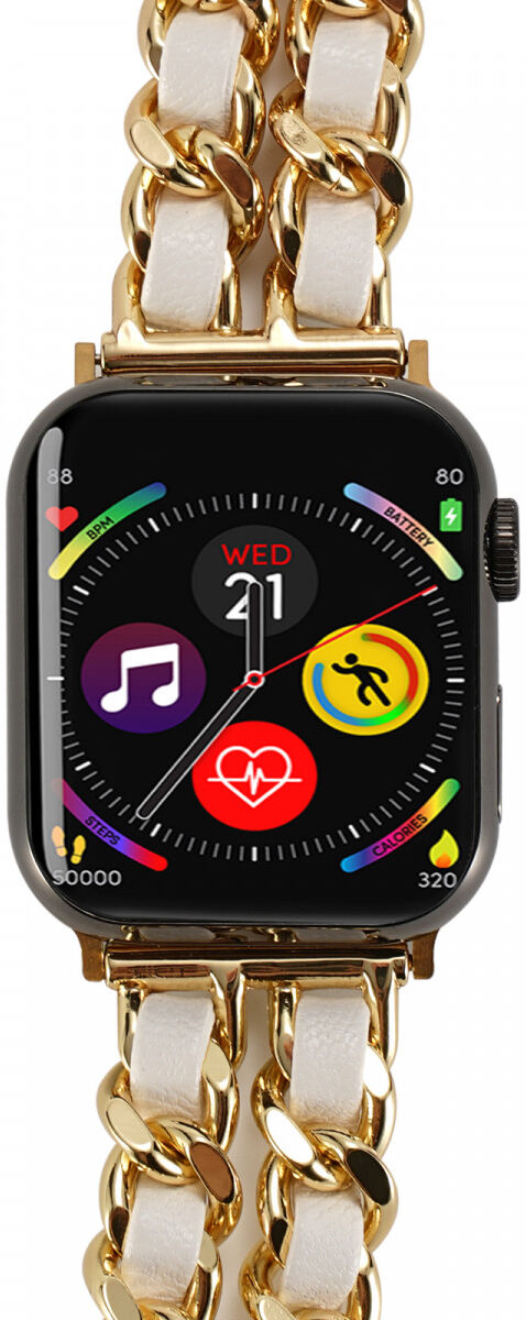 Apple Watch Band - 1-10/SE - 42MM/41MM/40MM/38MM - Gevlochten - RVS - Goud Wit afbeelding 4