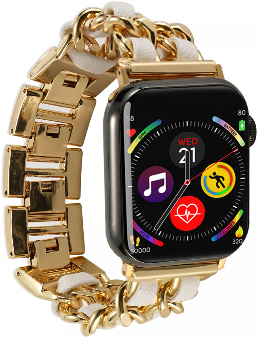 Apple Watch Band - 1-10/SE - 42MM/41MM/40MM/38MM - Gevlochten - RVS - Goud Wit afbeelding 5