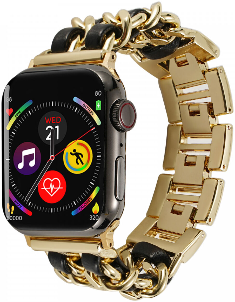 Apple Watch Band - 1-10/SE - 42MM/41MM/40MM/38MM - Gevlochten - RVS - Goud Zwart afbeelding 1