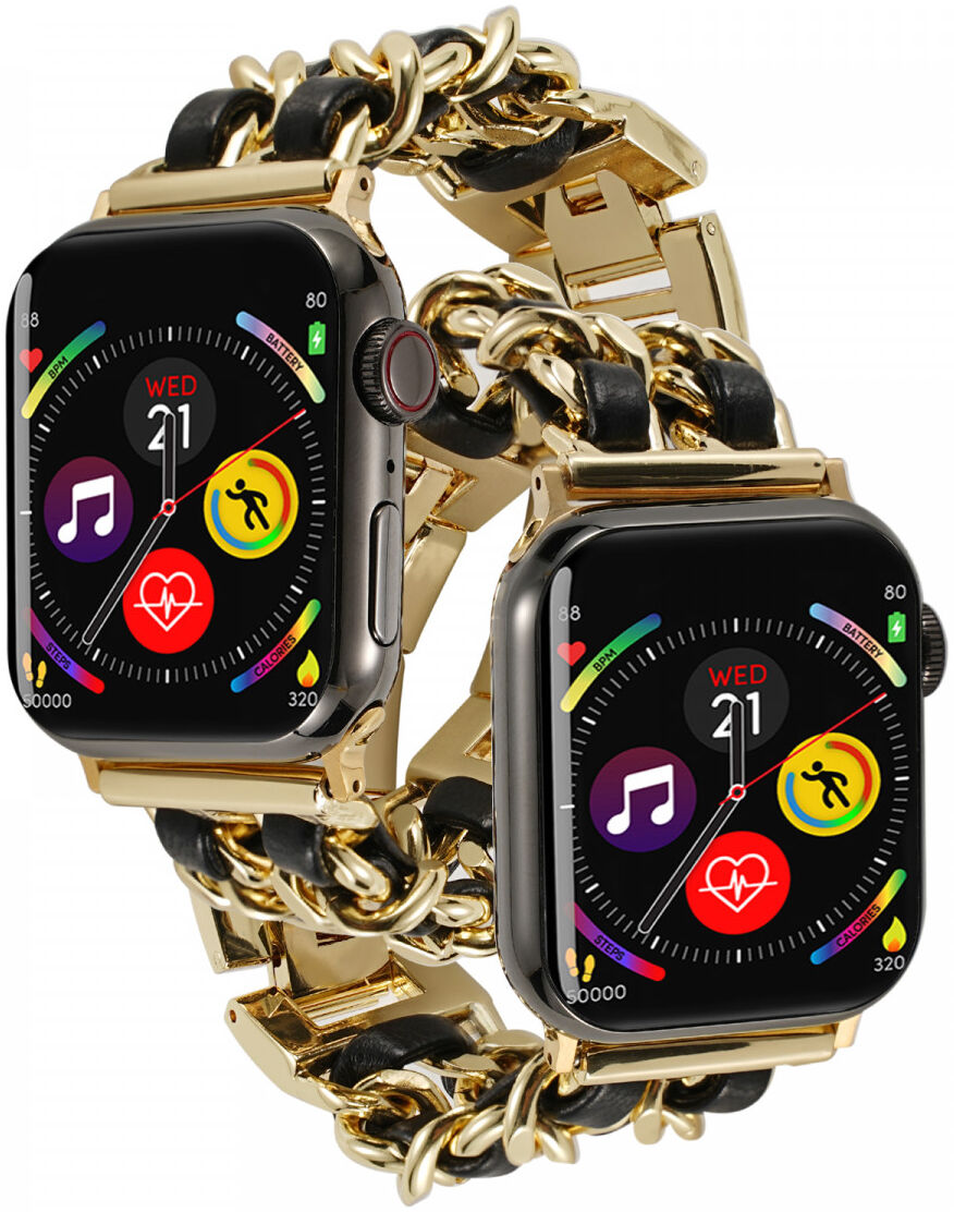 Apple Watch Band - 1-10/SE - 42MM/41MM/40MM/38MM - Gevlochten - RVS - Goud Zwart afbeelding 2