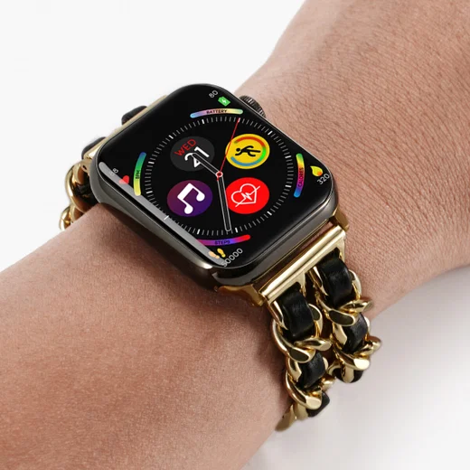 Apple Watch Band - 1-10/SE - 42MM/41MM/40MM/38MM - Gevlochten - RVS - Goud Zwart afbeelding 3