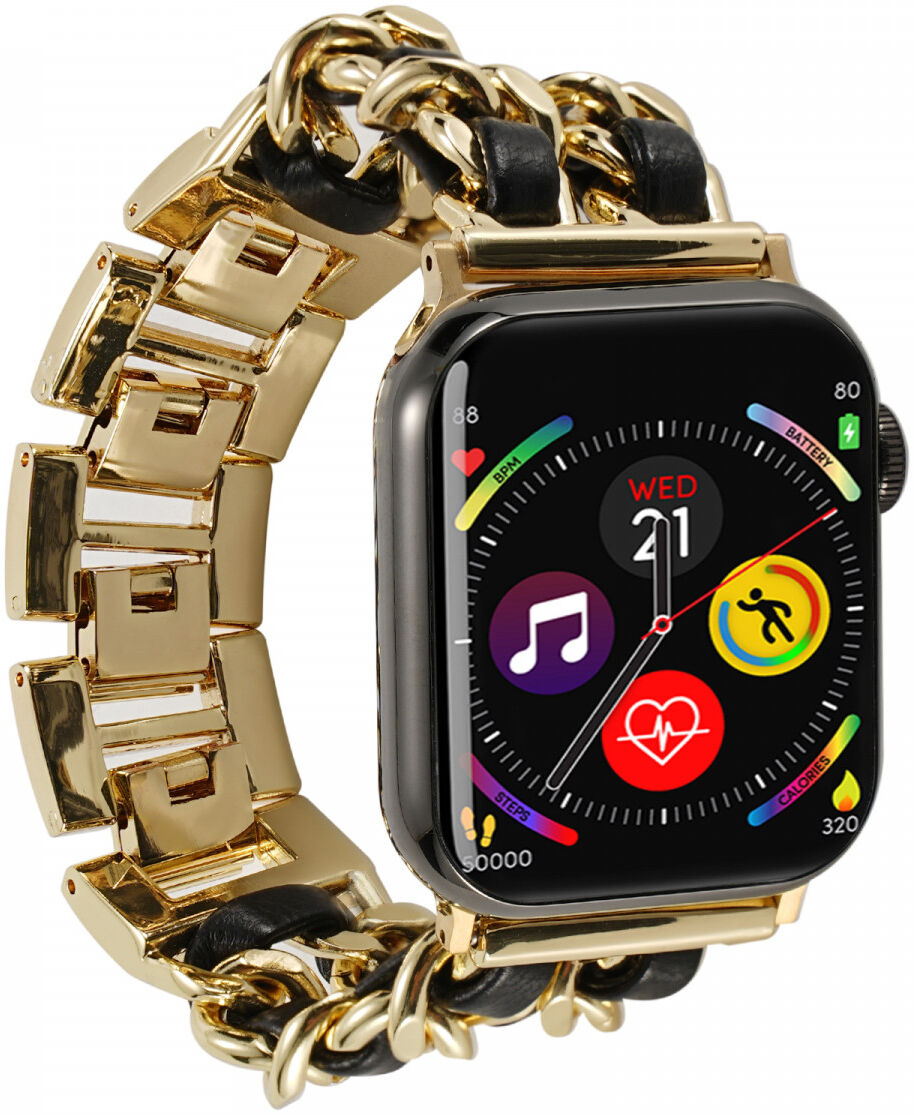 Apple Watch Band - 1-10/SE - 42MM/41MM/40MM/38MM - Gevlochten - RVS - Goud Zwart afbeelding 5