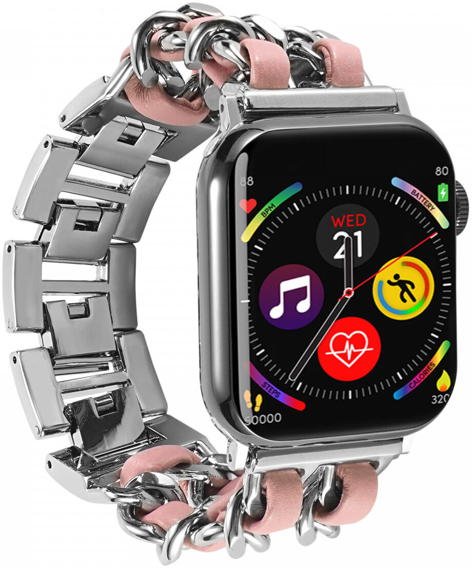 Apple Watch Band - 1-10/SE - 42MM/41MM/40MM/38MM - Gevlochten - RVS - Roze afbeelding 5