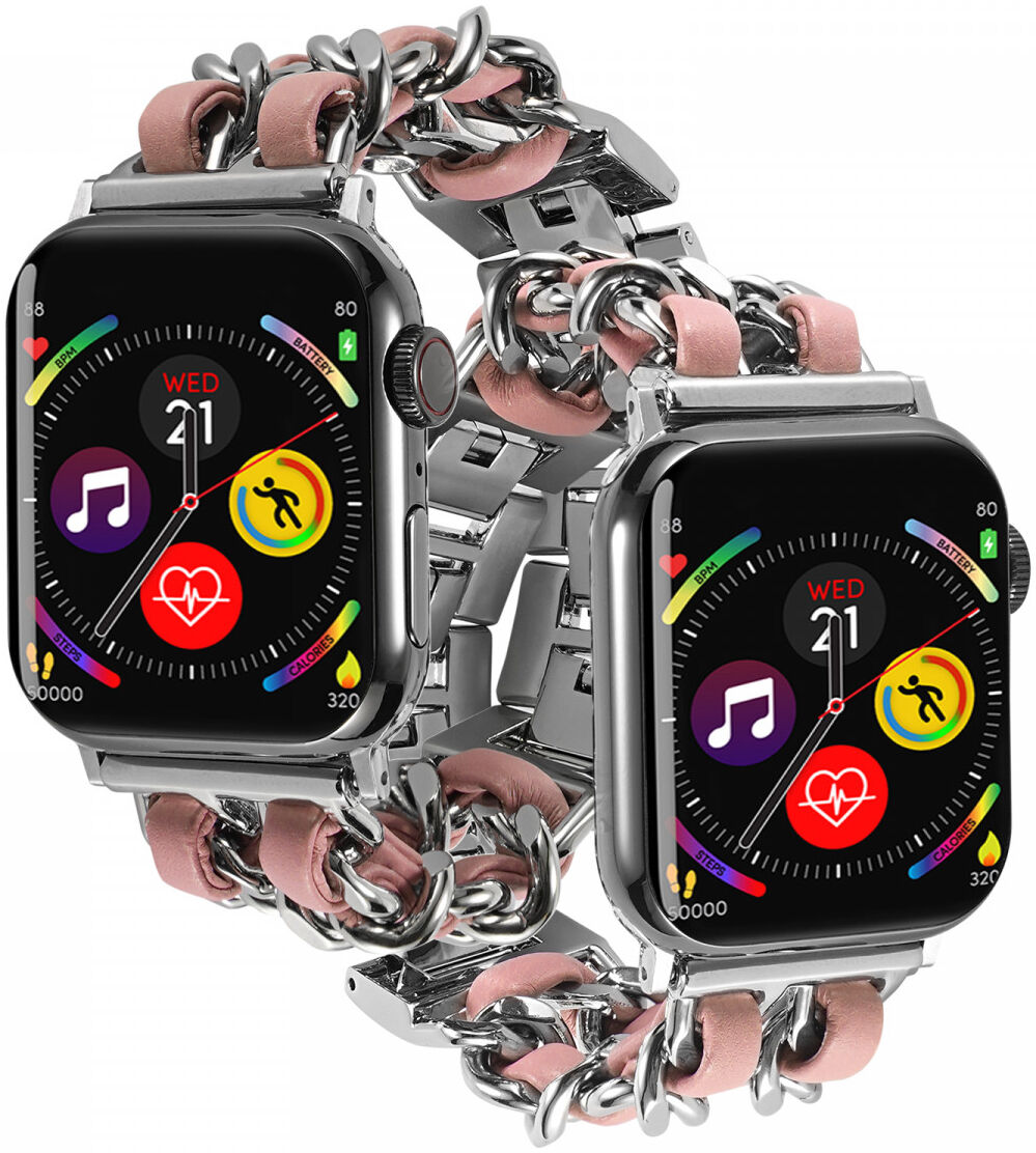 Apple Watch Band - 1-10/SE - 42MM/41MM/40MM/38MM - Gevlochten - RVS - Roze afbeelding 2