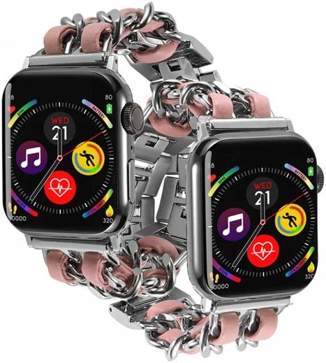 Apple Watch Band - 1-10/SE - 42MM/41MM/40MM/38MM - Gevlochten - RVS - Roze afbeelding 2