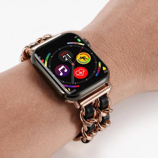 Apple Watch Bandje - 1-10/SE/Ultra - 49/46/45/44/42MM - RVS - Roze Zwart afbeelding 3