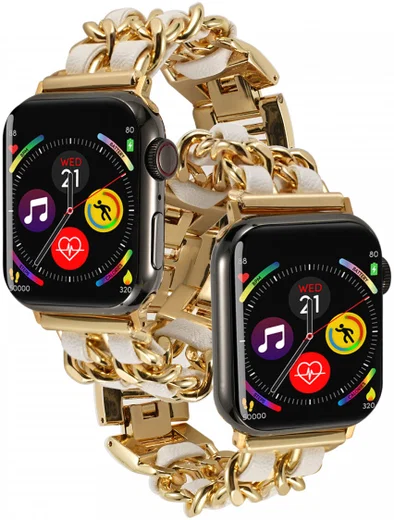 Apple Watch Bandje - 1-10/SE/Ultra - 49/46/45/44/42MM - RVS - Goud Wit afbeelding 2