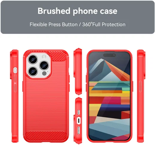 iPhone 15 Pro Max Hoesje Geborsteld TPU Flexibele Back Cover Rood afbeelding 9