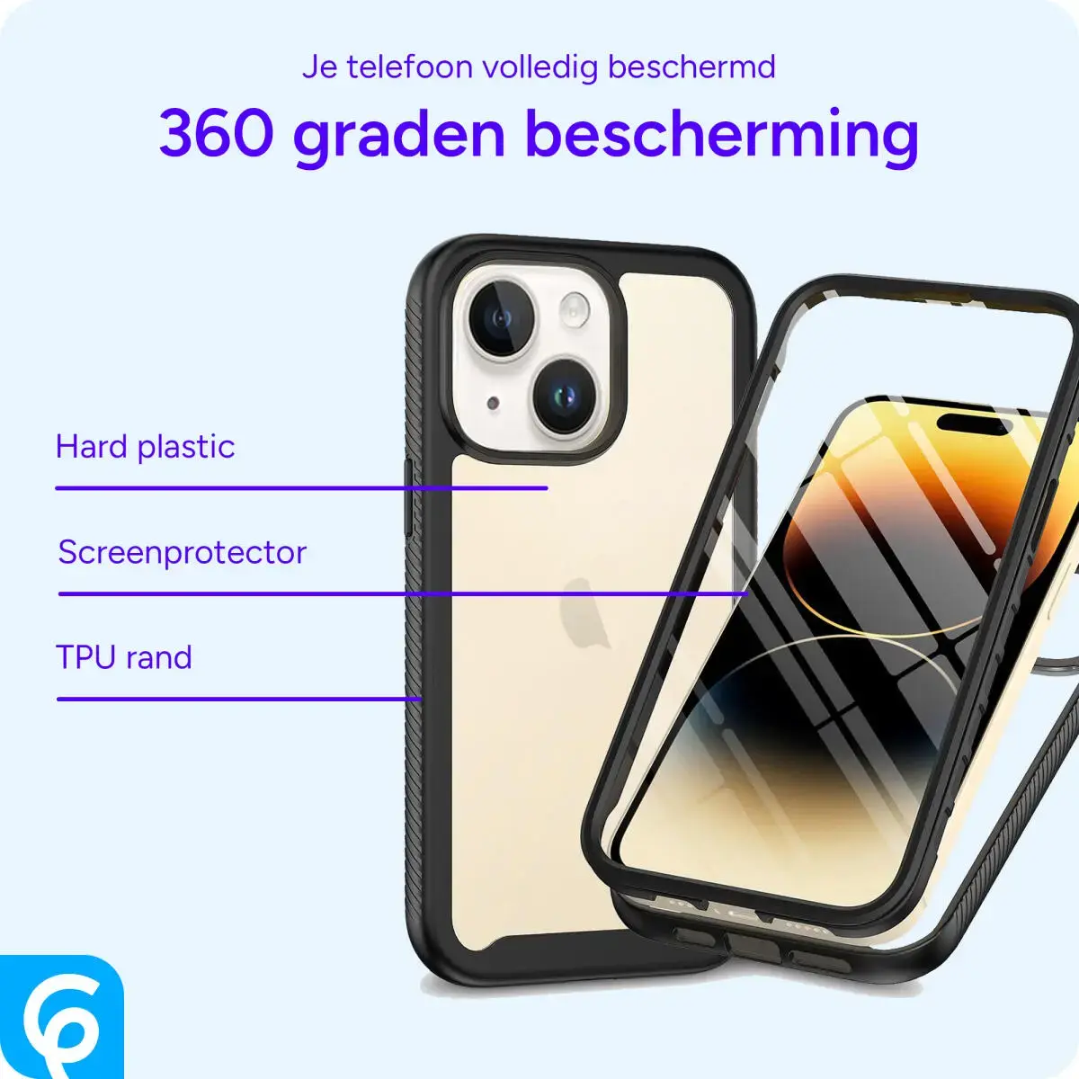 Apple iPhone 15 Hoesje Full Protect 360° Cover Hybride Zwart afbeelding 5