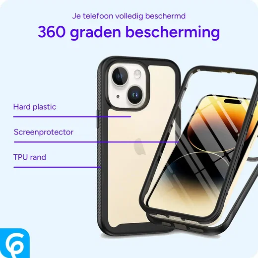 Apple iPhone 15 Hoesje Full Protect 360° Cover Hybride Zwart afbeelding 5