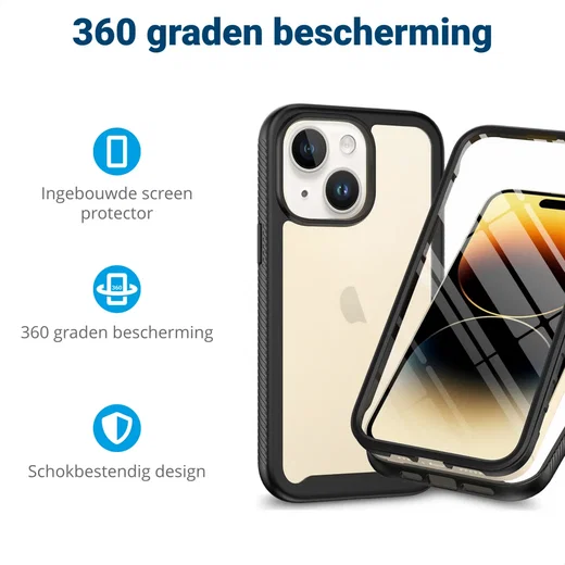 Apple iPhone 15 Plus Hoesje Full Protect 360° Cover Hybride Zwart afbeelding 2