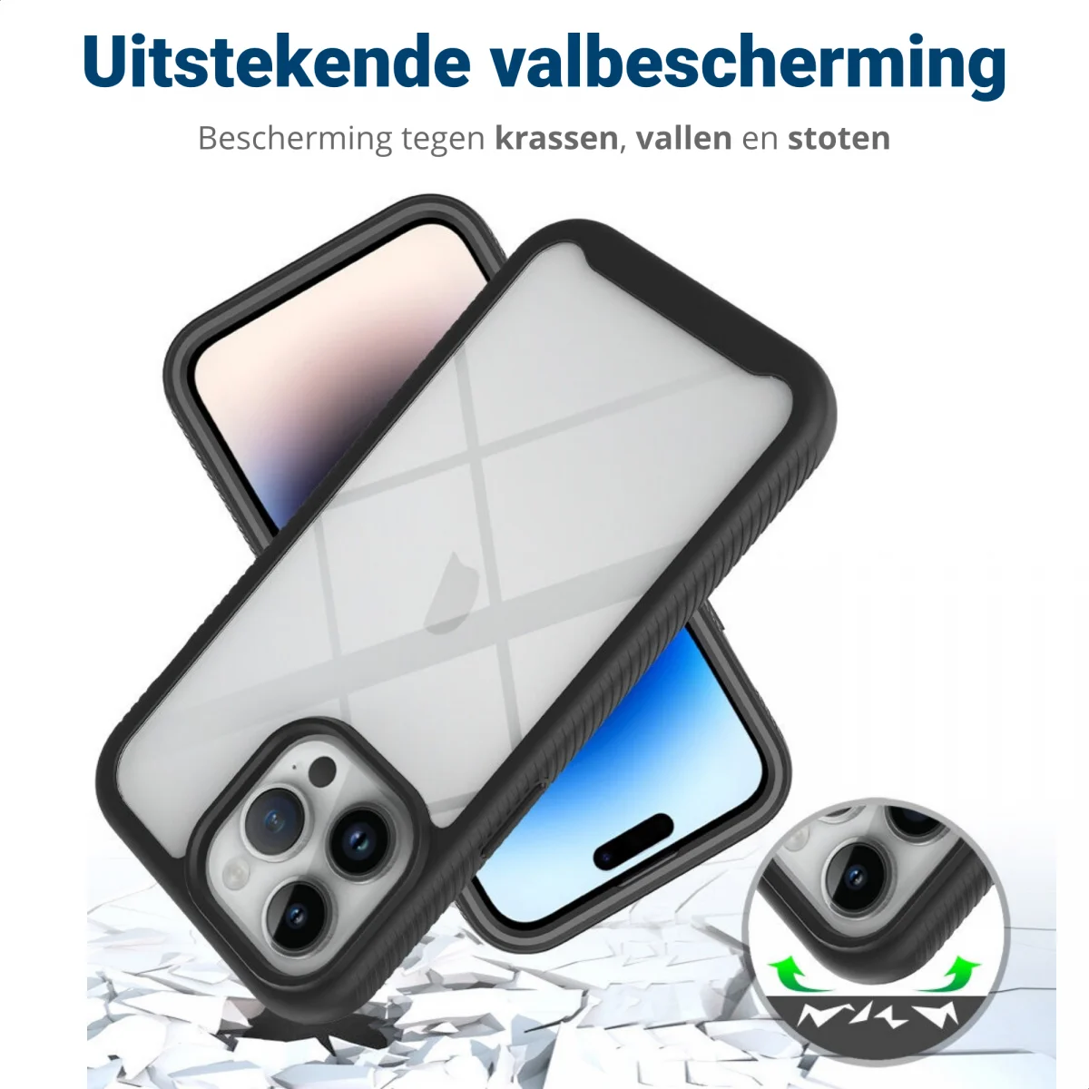 Apple iPhone 15 Pro Hoesje Full Protect 360° Cover Hybride Zwart afbeelding 5