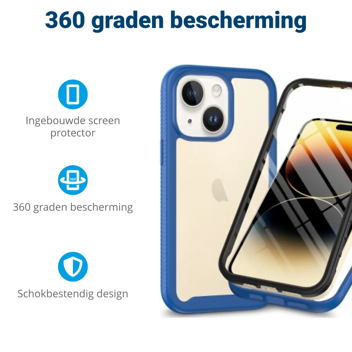 Apple iPhone 15 Plus Hoesje Full Protect 360° Cover Hybride Blauw afbeelding 2