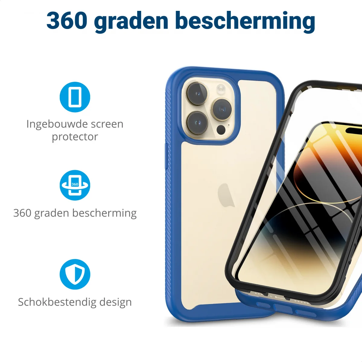 Apple iPhone 15 Pro Max Hoesje Full Protect 360° Cover Hybride Blauw afbeelding 2