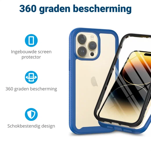 Apple iPhone 15 Pro Max Hoesje Full Protect 360° Cover Hybride Blauw afbeelding 2