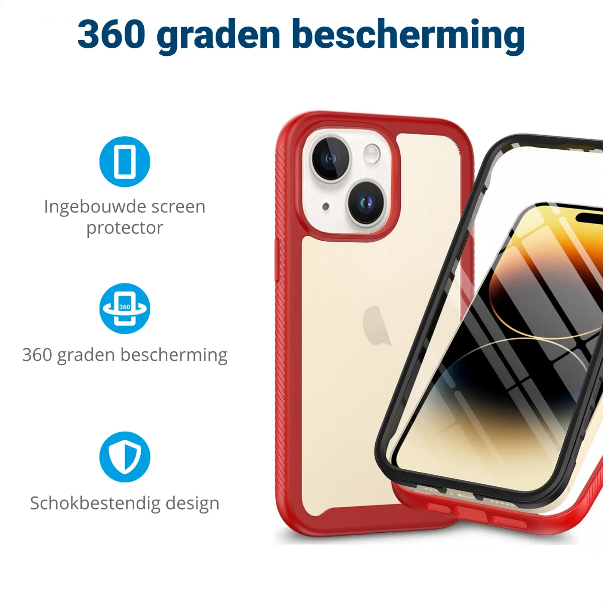 Apple iPhone 15 Hoesje Full Protect 360° Cover Hybride Rood afbeelding 4
