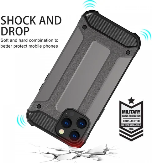 Apple iPhone 15 Pro Max Hoesje Shock Proof Hybride Back Cover Zwart afbeelding 2