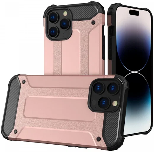 Apple iPhone 15 Pro Hoesje Shock Proof Hybride Back Cover Roze afbeelding 1