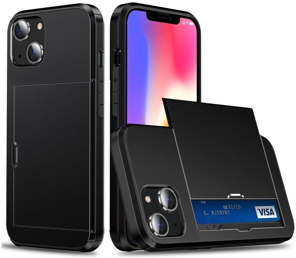 Apple iPhone 15 Hoesje met Slider Kaarthouder Back Cover Zwart afbeelding 1