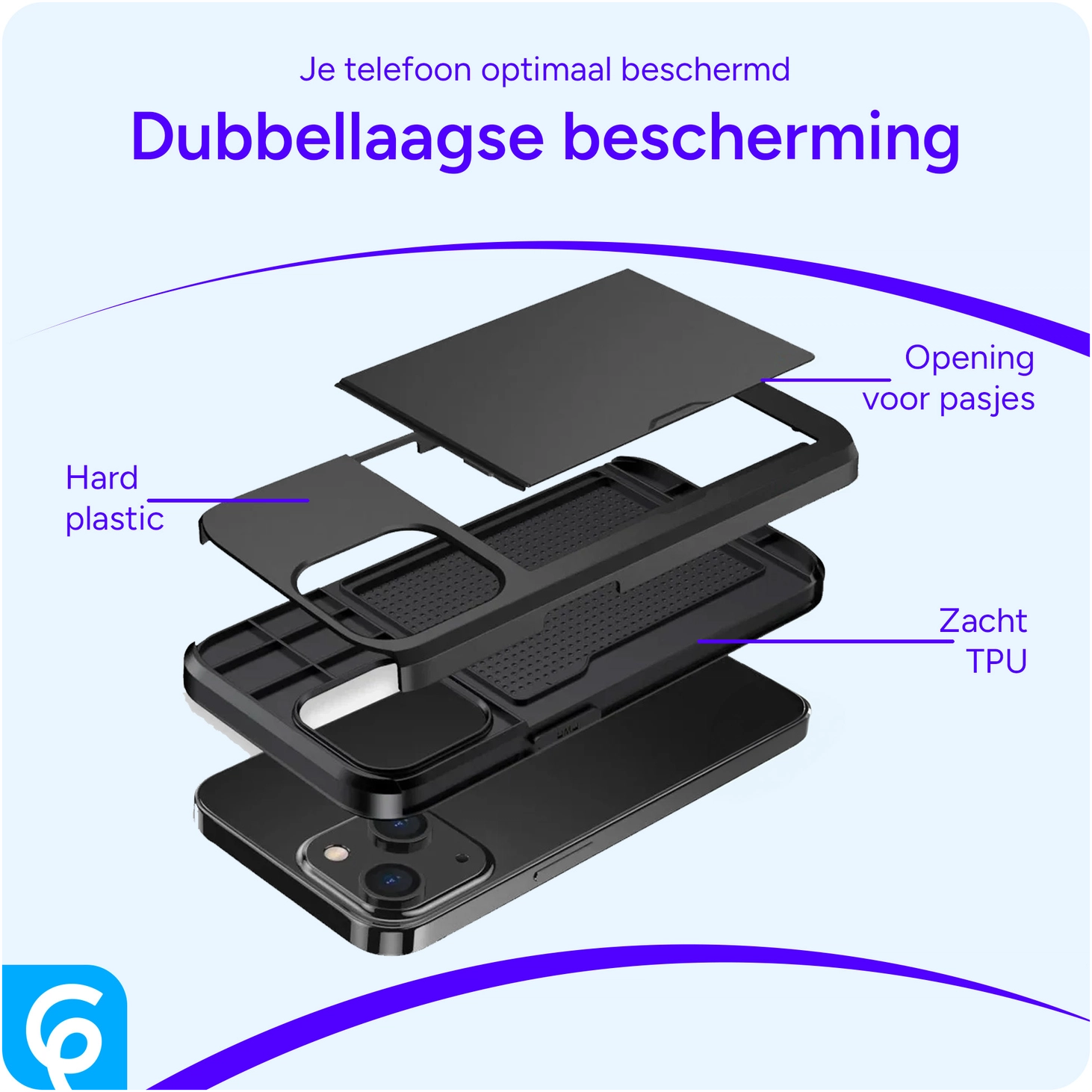 Apple iPhone 15 Hoesje met Slider Kaarthouder Back Cover Zwart afbeelding 12