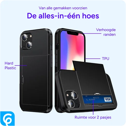 Apple iPhone 15 Hoesje met Slider Kaarthouder Back Cover Zwart afbeelding 6