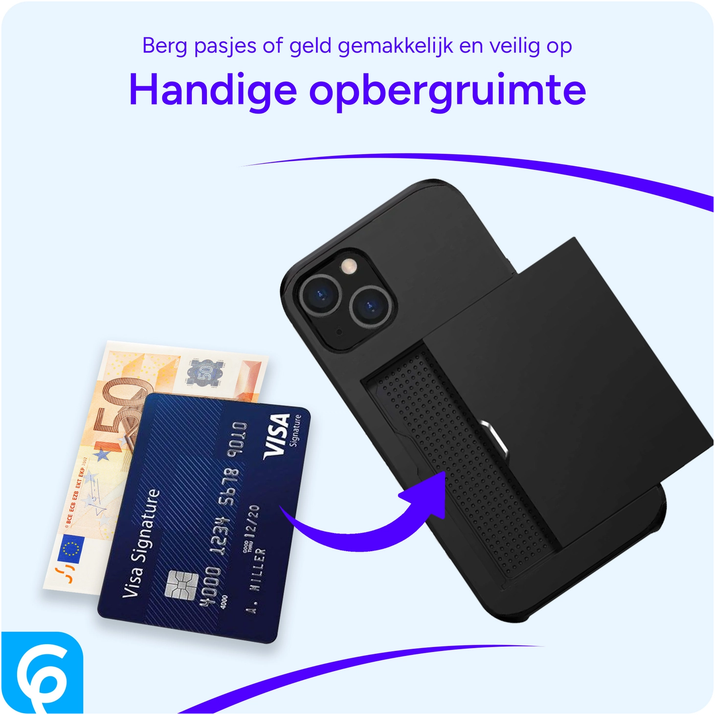 Apple iPhone 15 Hoesje met Slider Kaarthouder Back Cover Zwart afbeelding 7