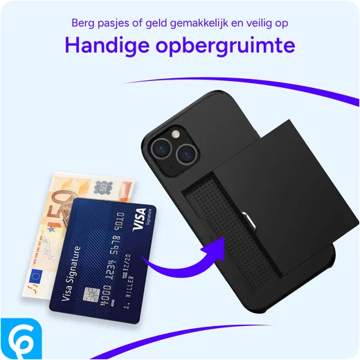 Apple iPhone 15 Hoesje met Slider Kaarthouder Back Cover Zwart afbeelding 7