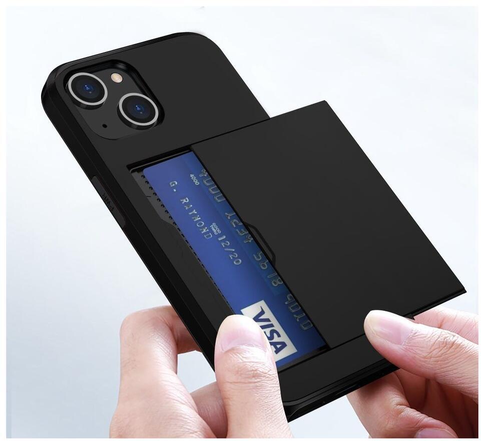 Apple iPhone 15 Hoesje met Slider Kaarthouder Back Cover Zwart afbeelding 15