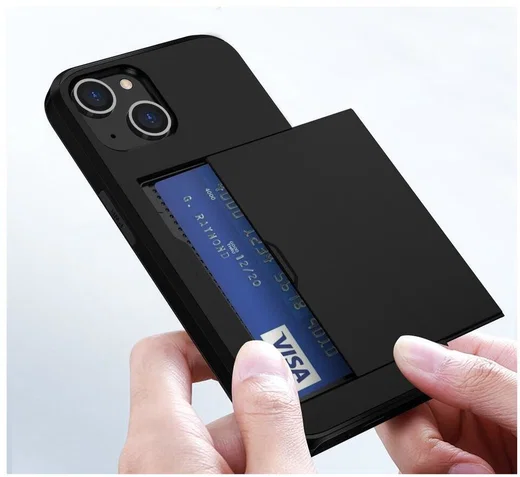 Apple iPhone 15 Hoesje met Slider Kaarthouder Back Cover Zwart afbeelding 15