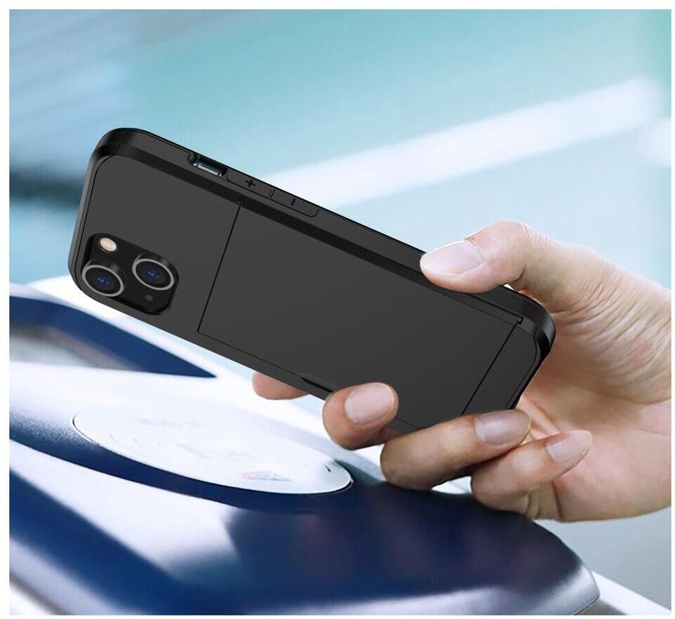 Apple iPhone 15 Hoesje met Slider Kaarthouder Back Cover Zwart afbeelding 16