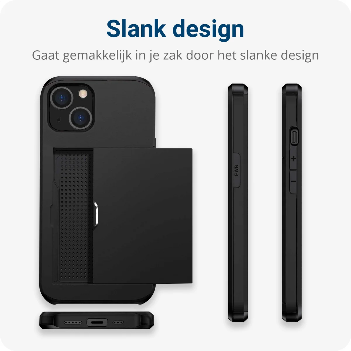 Apple iPhone 15 Plus Hoesje met Slider Kaarthouder Back Cover Zwart afbeelding 12